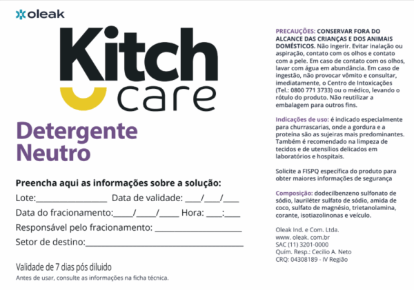 Etiqueta Kitch Care Detergente Neutro