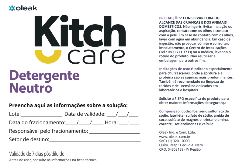 Etiqueta Kitch Care Detergente Neutro