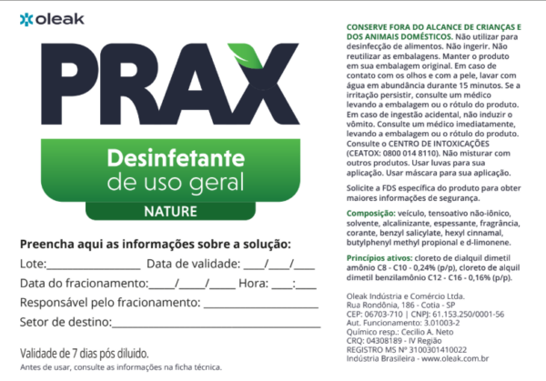 Etiqueta Prax Desinfetante 5L Nature