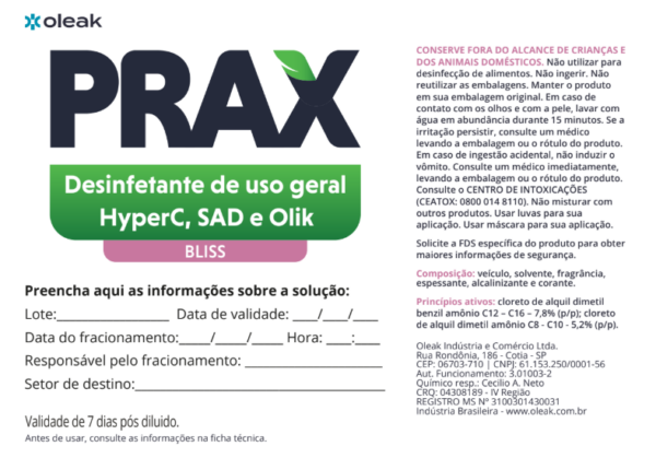 Etiqueta Prax Desinfetante HyperC Bliss