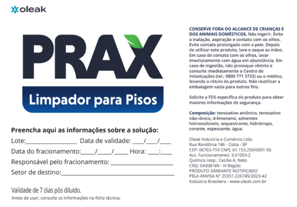Etiqueta Prax Limpador para Pisos 5L