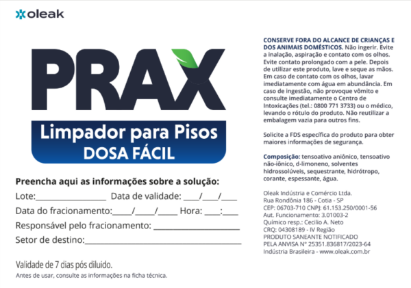 Etiqueta Prax Limpador para Pisos Dosa Fácil
