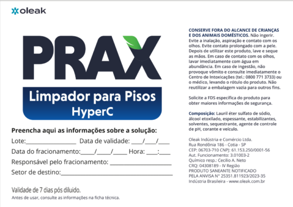 Etiqueta Prax Limpador para Pisos HyperC