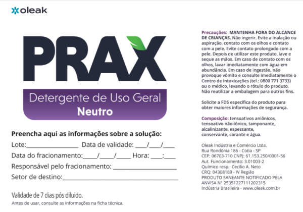 Etiqueta Prax Detergente Neutro