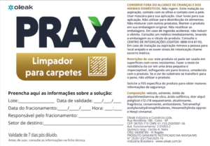 Etiqueta Prax Limpador para Carpetes